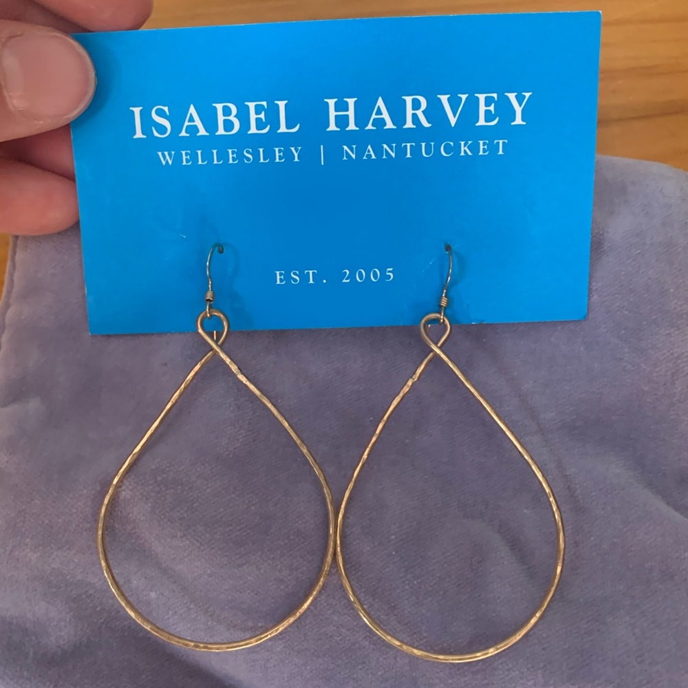 Isabel Harvey gold plated drop hoop earrings